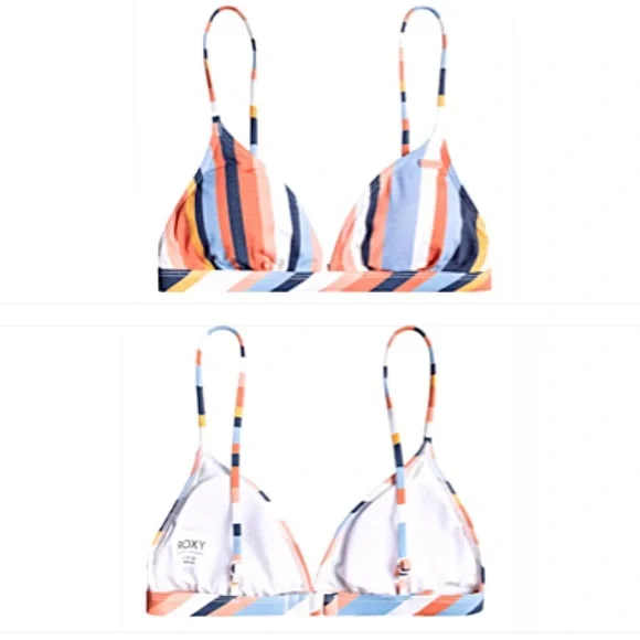 BNWT ROXY Beach Classics Fixed Triangle Bikini Top color MOOD INDIGO Stripe SZ S - Picture 9 of 15